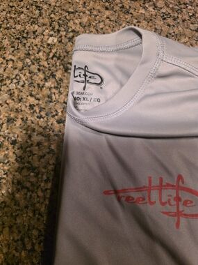 Reel Life Men's Long Sleeve Performance Shirt - Light Gray with Red Logo